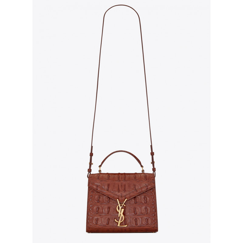 YSL Saint Laurent Cassandra Mini Borsa per maniglia top in pelle in rilievo caiman 602716 marrone