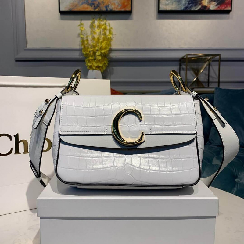 Chloe c Small Double Carry Borse in Croco A871 in rilievo