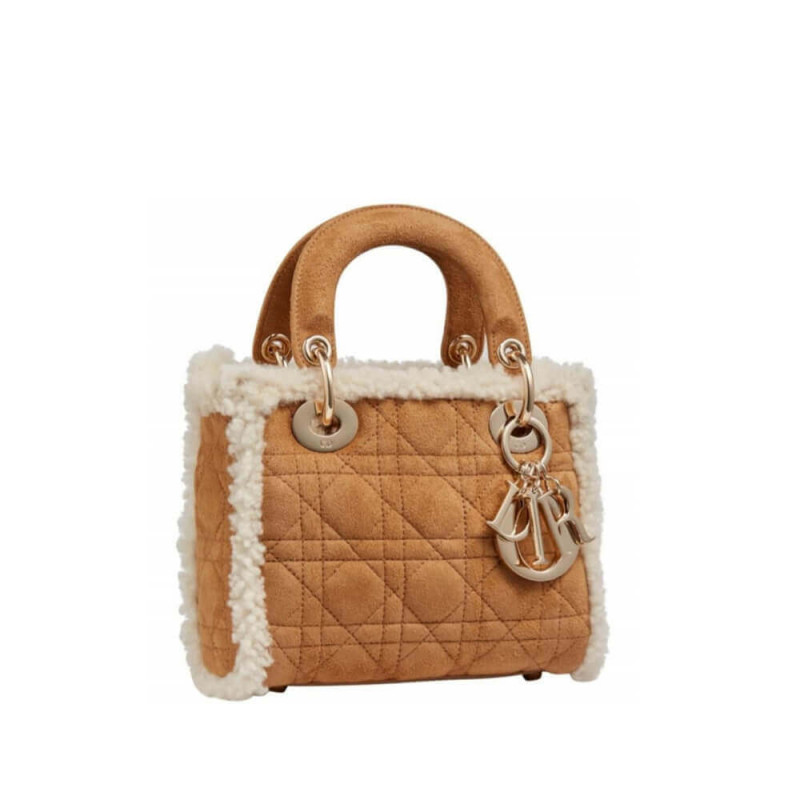 Mini Lady Dior Borsa in Shearling M0505 color cammello