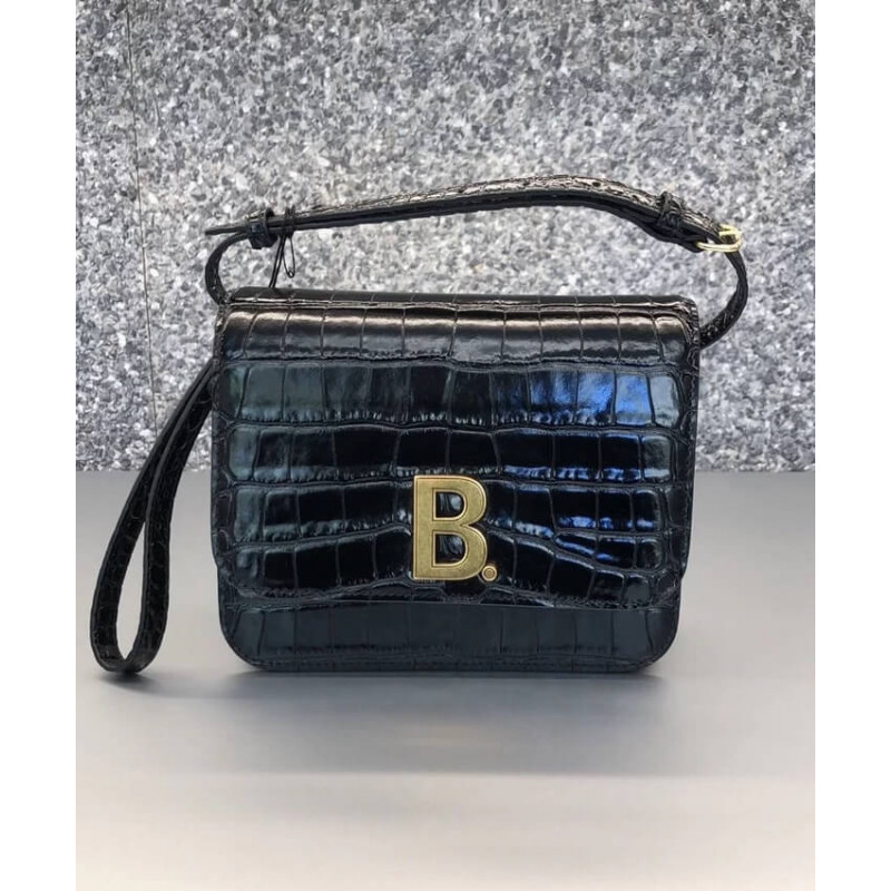 Balenciaga B Piccola borsa a tracolla in pelle croc.