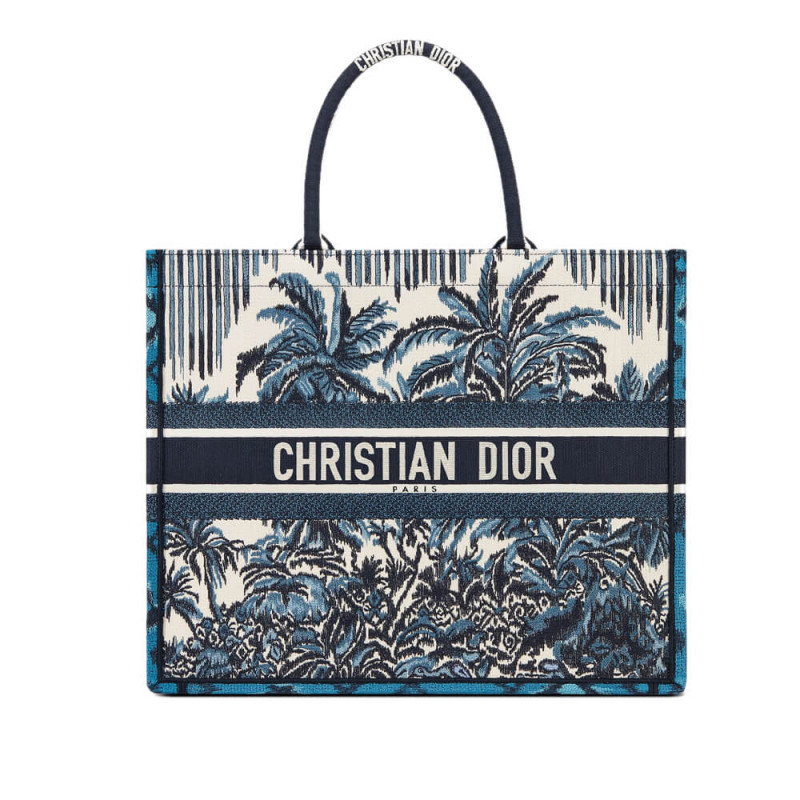 Book di Dior Tote in blu ricami di palme m1286