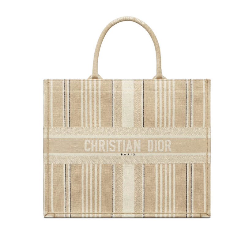 Dior Book Tote Beige Stripes Ramoidery M1286