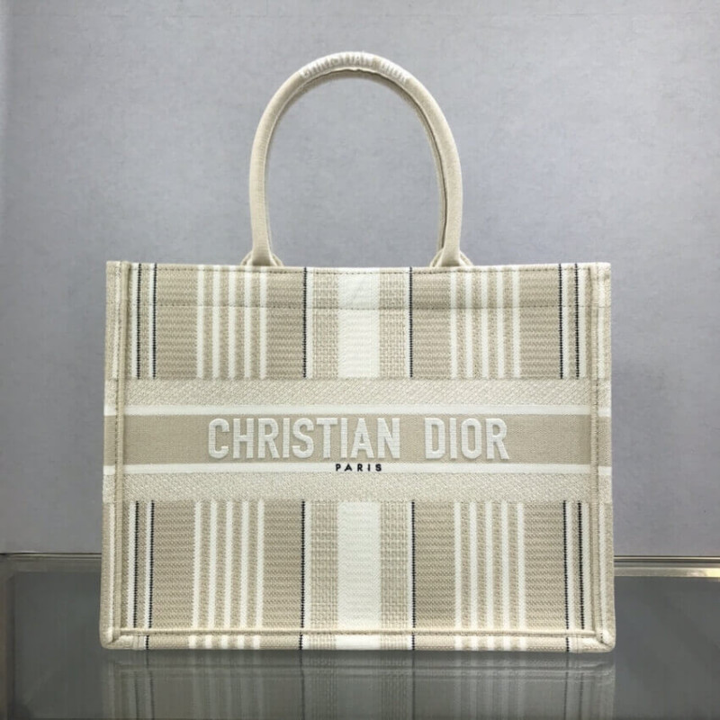 Dior Small Book tote beige Stripes ricami M1296