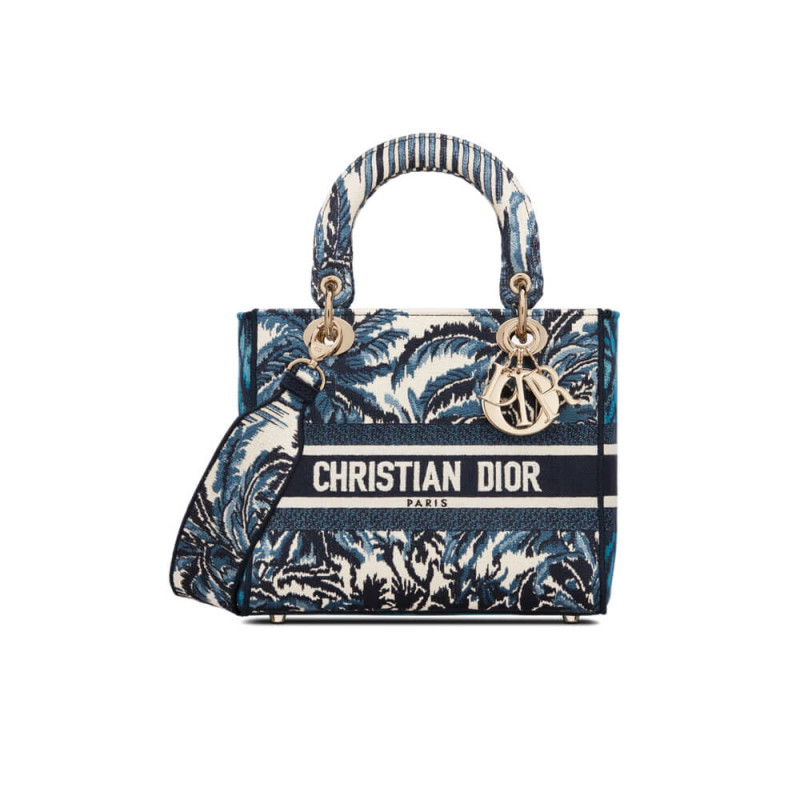 Dior Medium Lady D-Lite Borsa blu ricami di palme Dior M0565