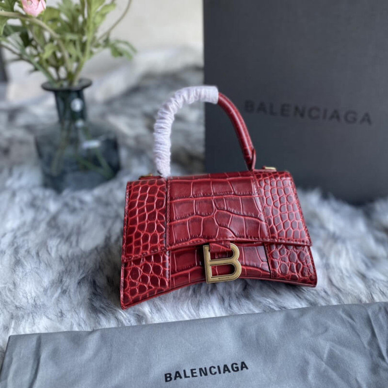 Balenciaga Hourglass XS Croc-effetto in pelle