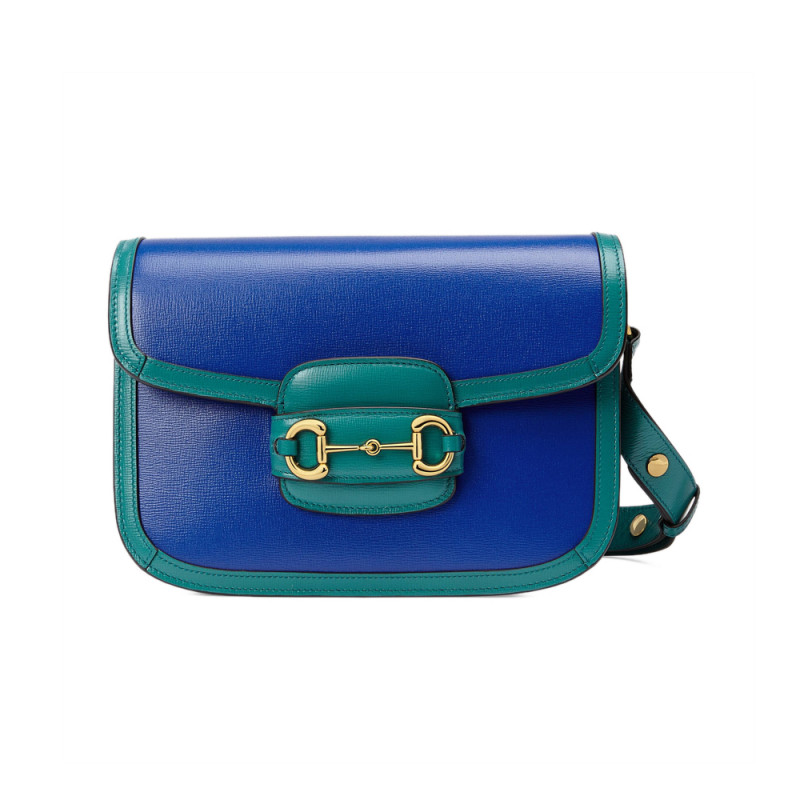 Gucci Horsebit 1955 Piccola spalla 602204 pelle blu e verde