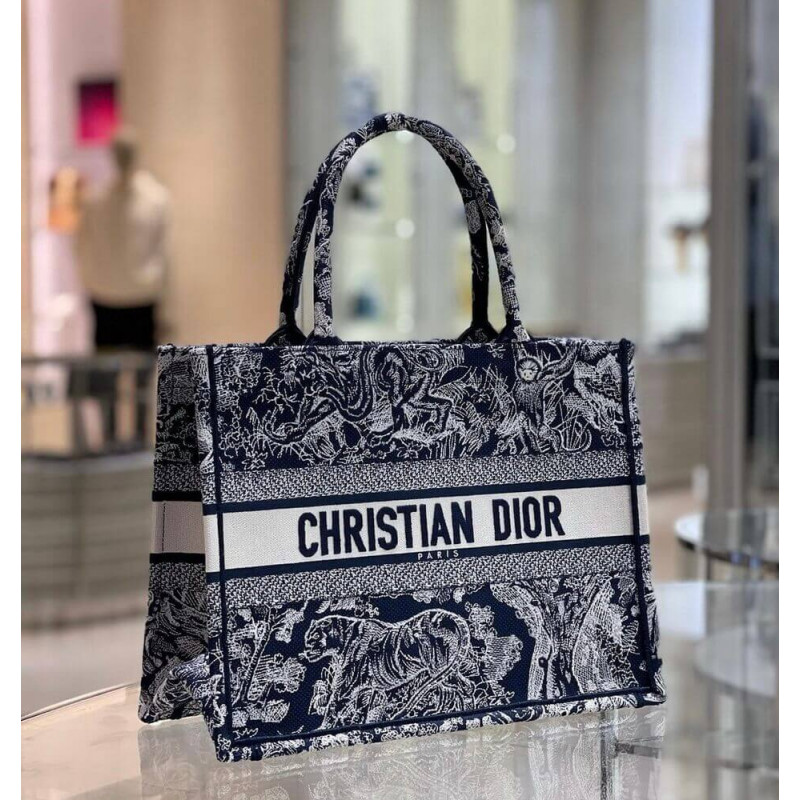 Dior Small Book Tote Blue Toile de Jouy Reverse ricami M1296