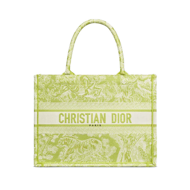 Dior piccolo libro tote lime toile de jouy ricamo inverso m1296