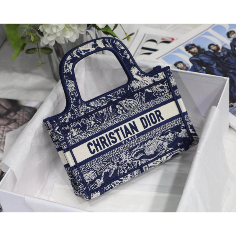 Dior Mini Book Tote Blue Toile de Jouy Reverse ricami M1271