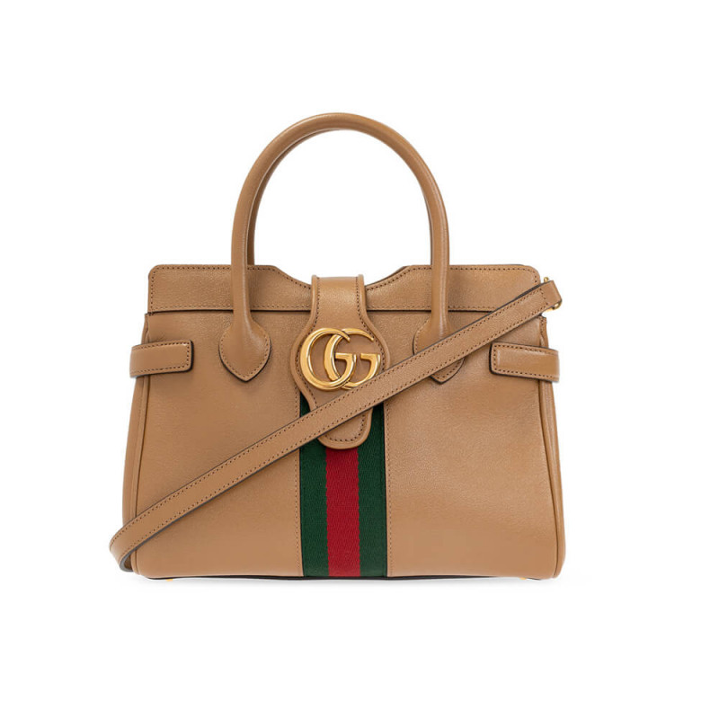 Gucci Small Top Hand Worse con doppio g in pelle marrone 658450