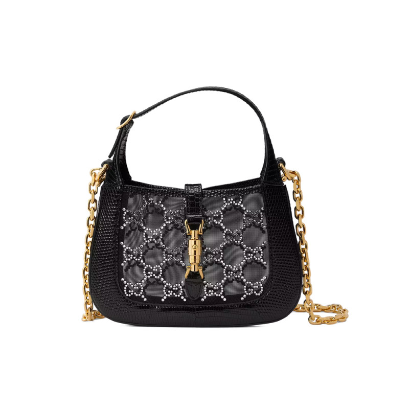 Gucci Jackie 1961 Mini Crystal GG Lizard borsa 677027 Nero