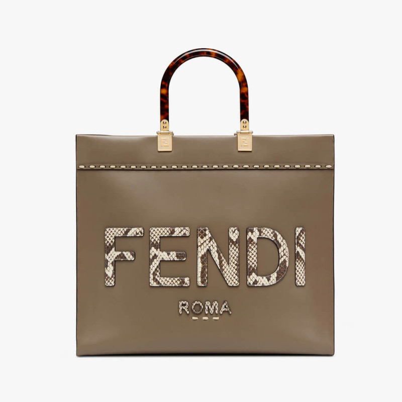 Fendi Medium Sunshine Shopper 8BH386 in pelle grigia ed elafia