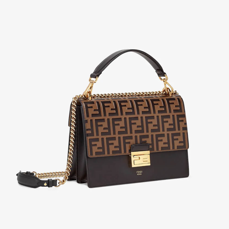 sacca in pelle nera Fendi Kan I con flap FF in rilievo 8BT315