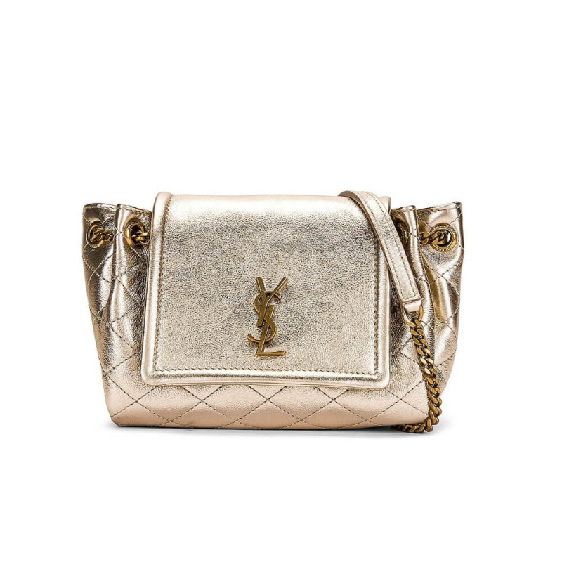 Saint Laurent Nolita Mini Pull spalla in pelle 672738 Champagne Gold