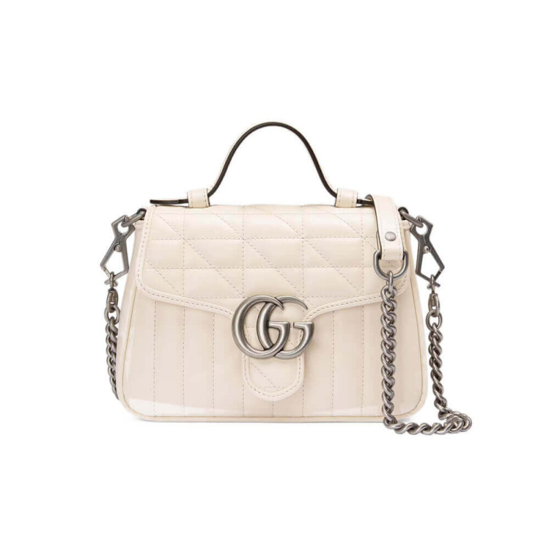 Gucci Gg GG Marmont White Matelasse Mini Top Hand Wear 583571