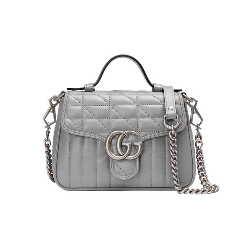 Gucci Gg GG Marmont Grey Matelasse Mini Top Hand Wear 583571