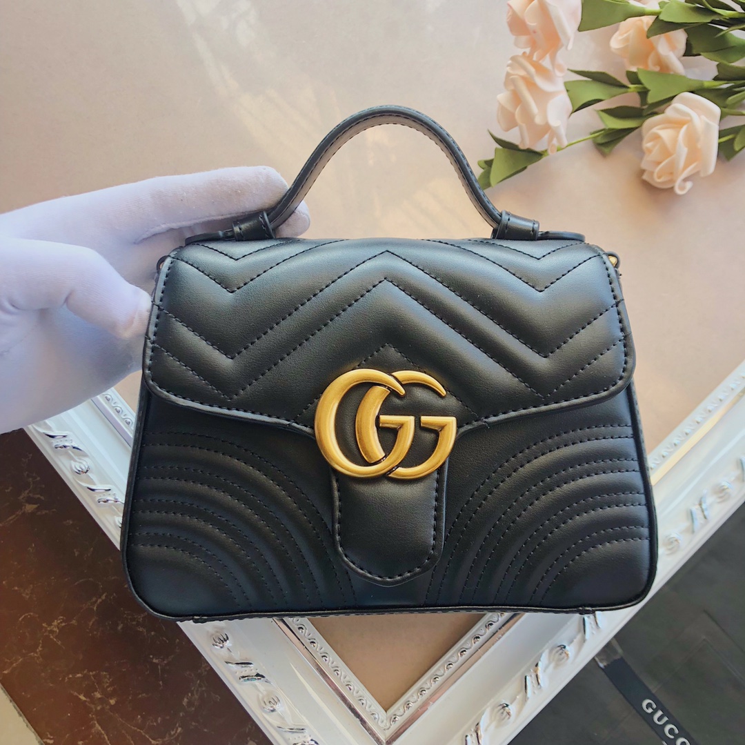 Gucci Marmont Top Hand Hand borsa Black/Brown/Green